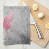 Roze met juwelen versierde vlinder theedoek (Quarter Fold)