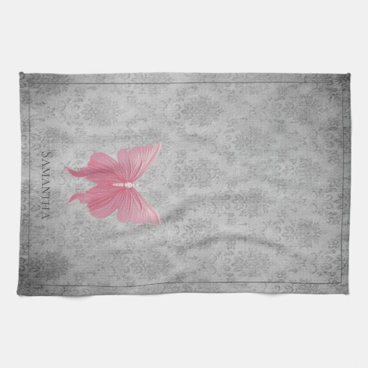 Roze met juwelen versierde vlinder theedoek (Horizontaal)