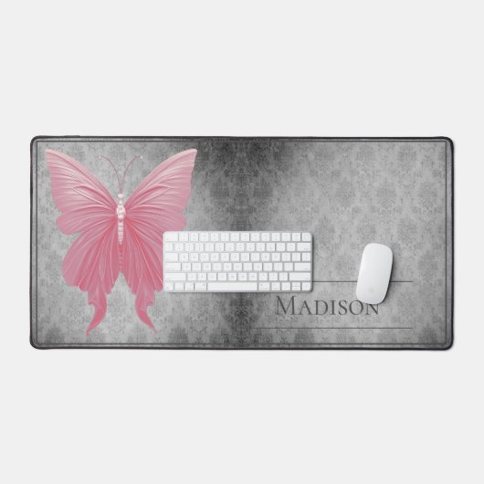 Roze met juwelen versierde vlinderdamast bureaumat (Keyboard & Muis)