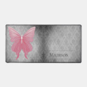 Roze met juwelen versierde vlinderdamast bureaumat (Voorkant)