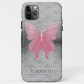 Roze met juwelen versierde vlinderdamast Case-Mate iPhone case (Achterkant)