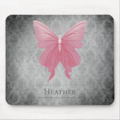 Roze met juwelen versierde vlinderdamast muismat (Voorkant)