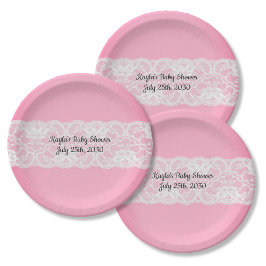 Roze met kant Baby shower Papieren Bordje