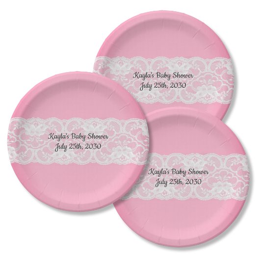Roze met kant Baby shower Papieren Bordje