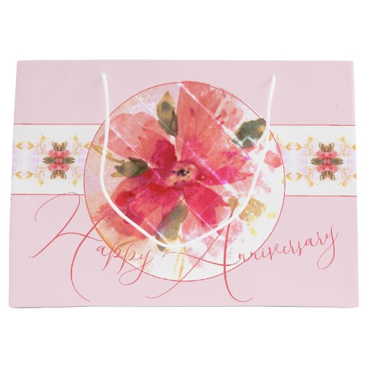 Roze met koraal en taupe groot cadeauzakje (Voorkant)