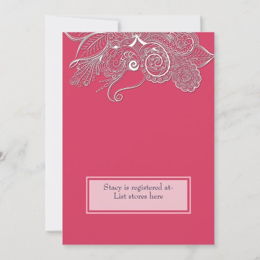 Roze met Lacy Bloemen Bruids Douche Uitnodiging (Achterkant)