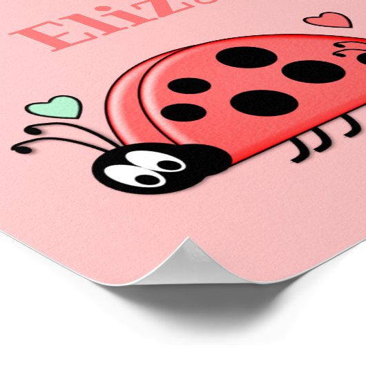 Roze met ladyvogelharten en baby-naam poster (Hoek)