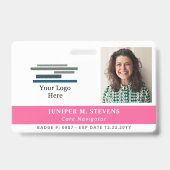 Roze met Logo & Foto Personeels-ID Badge (Voorzijde)