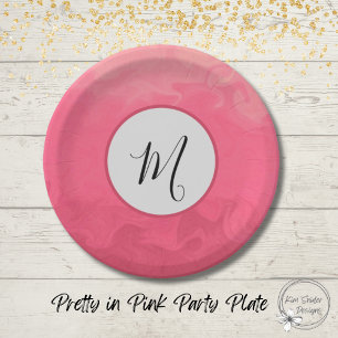 Roze met monogram in roze ombre papieren bordje