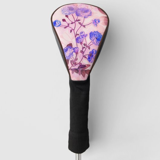 roze met Paarse Floral Print Golfheadcover (Voorkant)