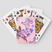  roze met Paarse Floral Print Pokerkaarten (Achterkant)