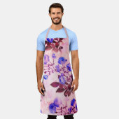 roze met Paarse Floral Print Schort (Gedragen)