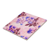 roze met Paarse Floral Print Tegeltje (Zijkant)
