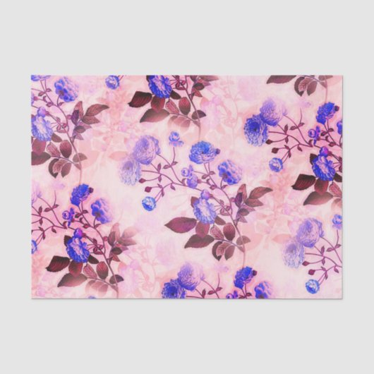  roze met Paarse Floral Print Tissuepapier (Voorkant)