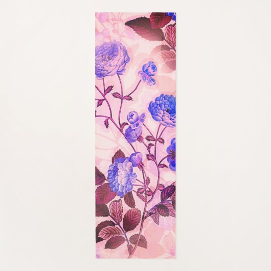  roze met Paarse Floral Print Yogamat (Voorkant)