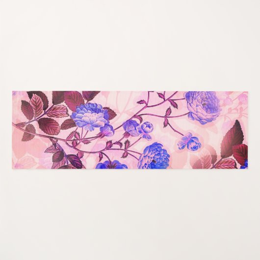  roze met Paarse Floral Print Yogamat (Voorkant (horizontaal))