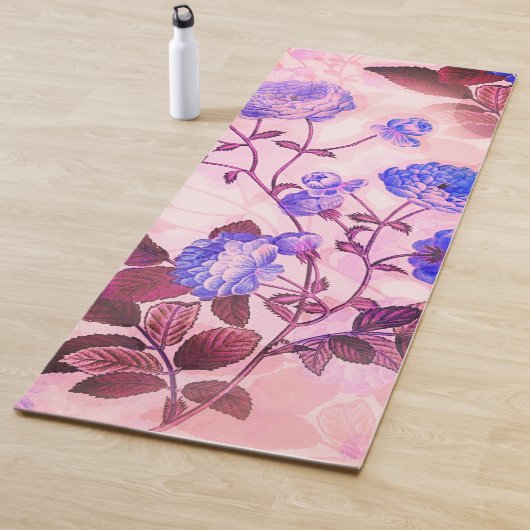  roze met Paarse Floral Print Yogamat (In situ)