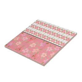 Roze met perzik bloemig tegeltje