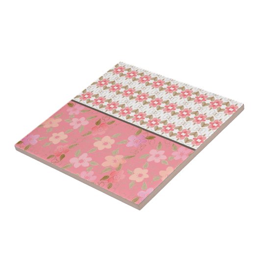 Roze met perzik bloemig tegeltje (Zijkant)