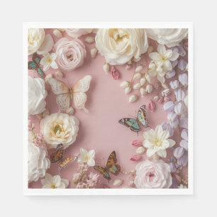 Roze met pioenrozen en vlinders servet