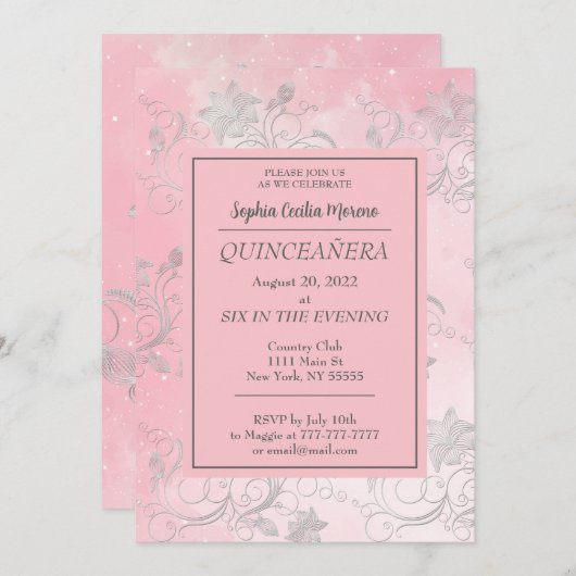 Roze met platte uitnodiging (Voorkant / Achterkant)