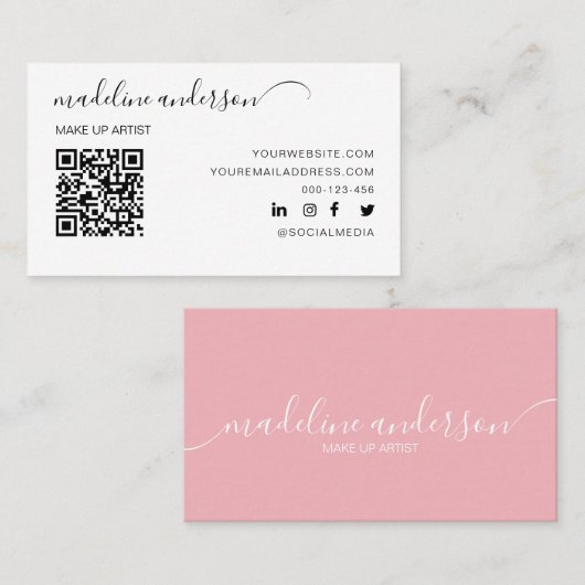 Roze met QR Code Professional Visitekaartje (Voorkant / Achterkant)