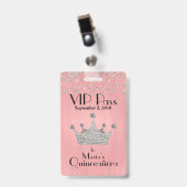 Roze met Silver Crown Quinceañera VIP Badge (Voorkant met clip)