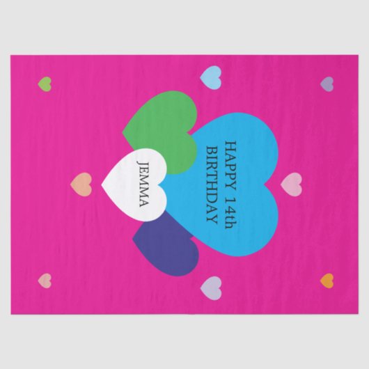 Roze met verjaardags harten tissuepapier (Voorkant)