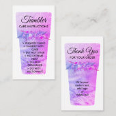 Roze, met vinyl bedrukte Mok Tumbler Care-instruct Visitekaartje (Voorkant / Achterkant)