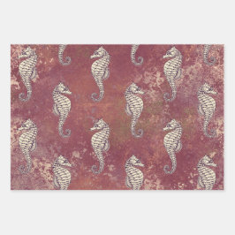 Roze met White Seahorse Inpakpapier Vel