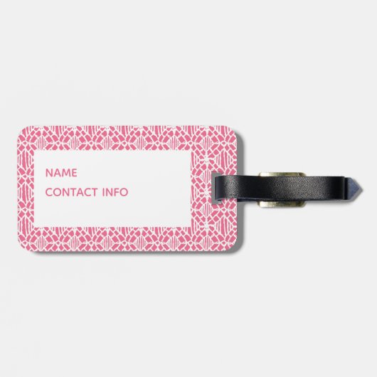 Roze met wit haakpatroon bagagelabel (Achterkant horizontaal)