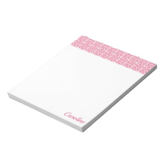 Roze met wit haakpatroon notitieblok (Linkerzijde)