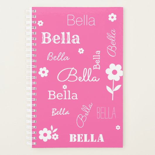 Roze met Witte Bloemen, Aangepaste naamplanner Planner (Voorkant)