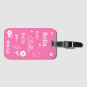 Roze met witte bloemen, Gepersonaliseerd Bagagelab Bagagelabel (Voorkant (horizontaal))