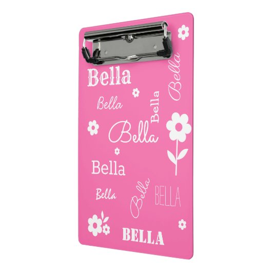 Roze met witte bloemen, Gepersonaliseerd Mini Klembord (Angled2)