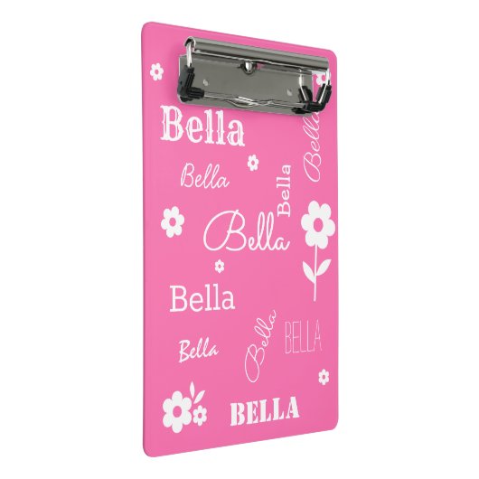 Roze met witte bloemen, Gepersonaliseerd Mini Klembord (Schuin)