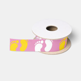 ROZE MET WITTE & GELE BABY VOETEN SATIJNEN LINT