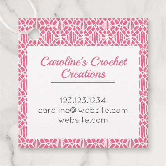 Roze met witte haakjes Label van het loopvlakpatro (Voorkant)