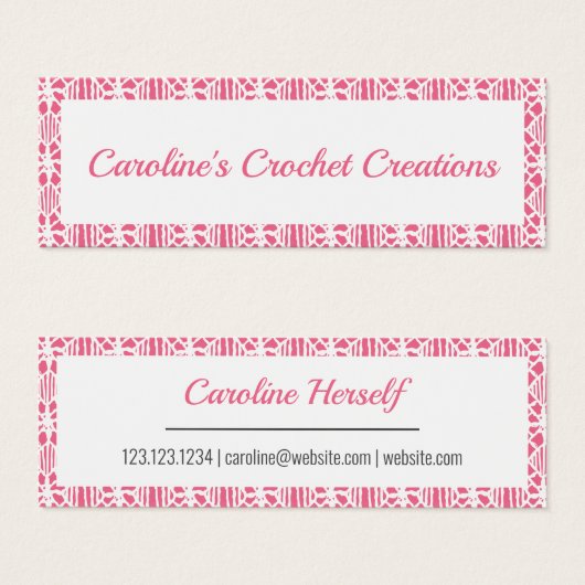 Roze met witte haakjes Visitekaartje van het loopv (Voorkant /achterkant)