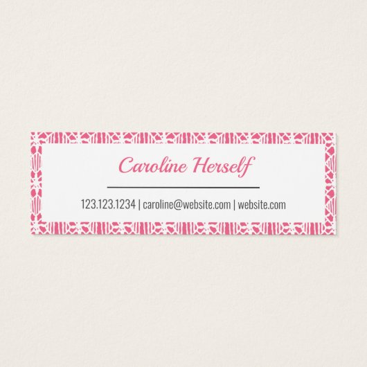 Roze met witte haakjes Visitekaartje van het loopv (Achterkant)