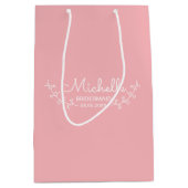 Roze met witte Laurels Gepersonaliseerde Bridesmai Medium Cadeauzakje (Voorkant)