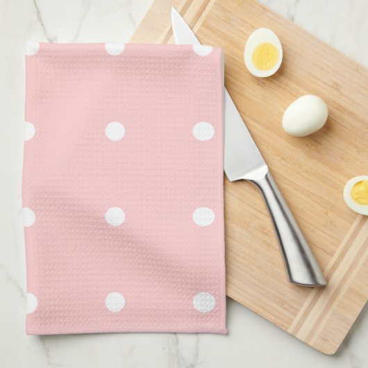 Roze met witte poka Dots keukenhanddoek (Quarter Fold)
