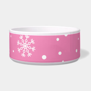 Roze met witte polkadots en sneeuwvlokken voerbakje