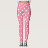 Roze met witte pooldots leggings (Voorkant)