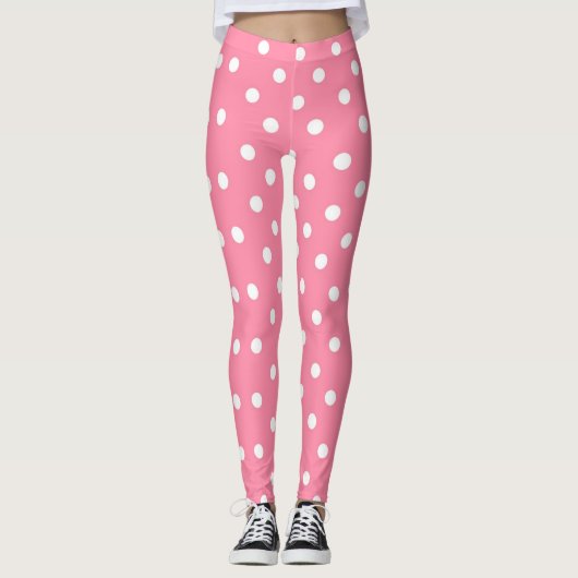 Roze met witte pooldots leggings (Voorkant)