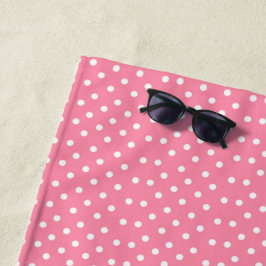 Roze met witte pooldots strandlaken