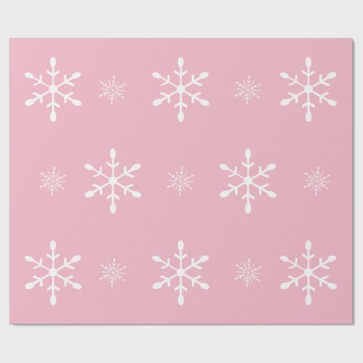 Roze met witte sneeuwvlokken | Kerstmis Cadeaupapier (Vlak)