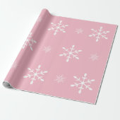 Roze met witte sneeuwvlokken | Kerstmis Cadeaupapier (Uitgerold)