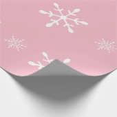 Roze met witte sneeuwvlokken | Kerstmis Cadeaupapier (Hoek)
