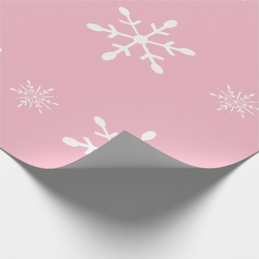 Roze met witte sneeuwvlokken | Kerstmis Cadeaupapier (Hoek)